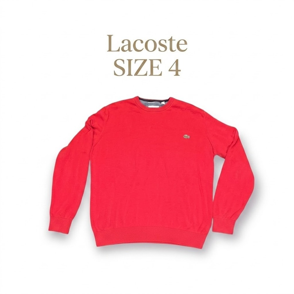 Lacoste Crewneck Knit Sweater 100% Cotton Mens 4 M Red Prep Prepcore